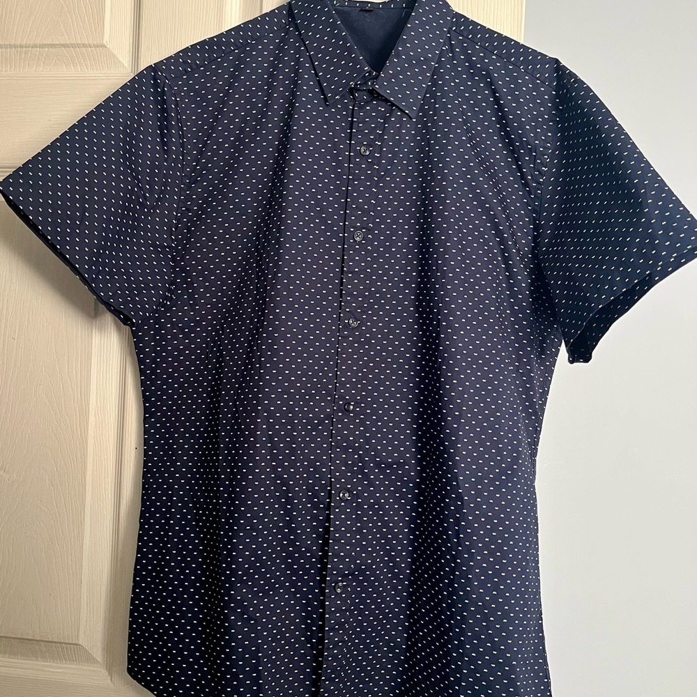 NWOT MUSE FATH MENS L BUTTON DOWN SHIRT 100% COTTON GEOMETRIC W's